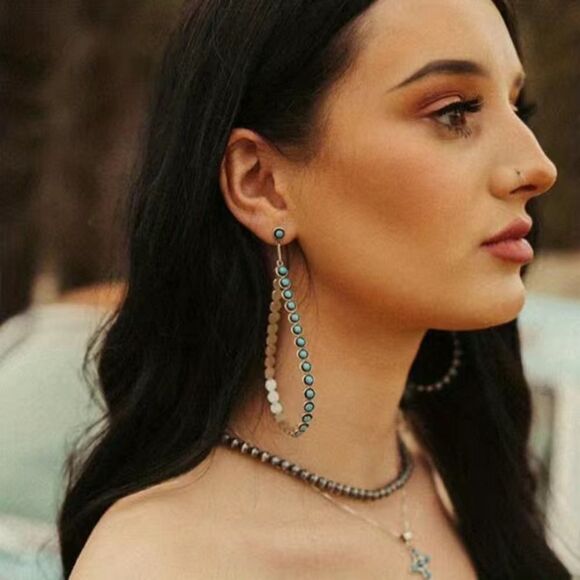 ✨🆕✨ Unique BOHO Silver Turquoise Decor Water Drop Dangle Earrings✨ - Picture 1 of 11